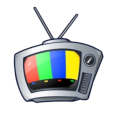 A television with the colors of the rainbow on it.